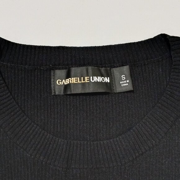 Gabrielle Union Black Bodycon Ribbed Knit Faux Leather Puff Long Sleeves Dress S - Picture 8 of 11